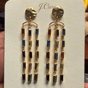 J. Crew Gold-tone Multicolor Baguette Linear Drop Earrings  NWT